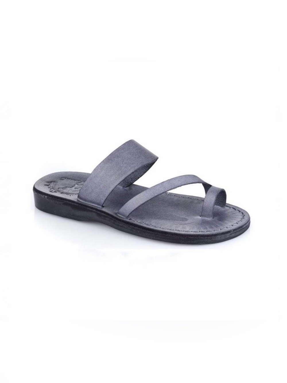 Women's Gray Leather Toe Ring Sandal